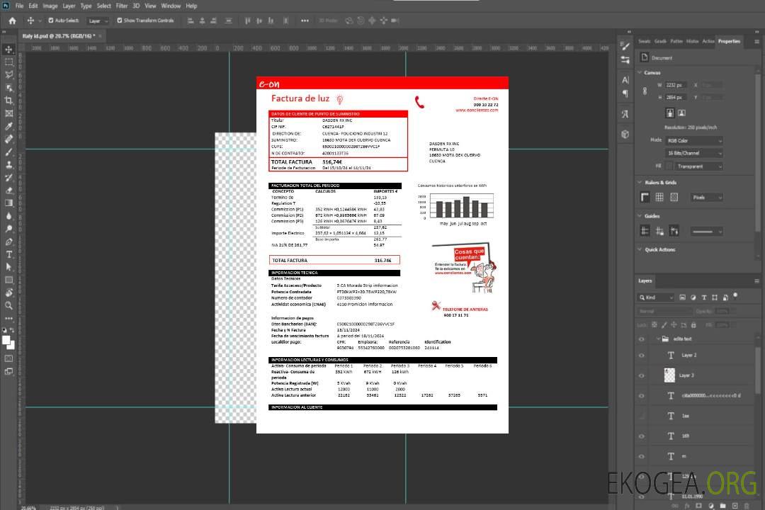 Modèle de facture de services publics d'électricité d'Espagne E.ON aux formats Word et PDF template Modèle de facture de services publics d'électricité d'Espagne E.ON aux formats Word et PDF template
